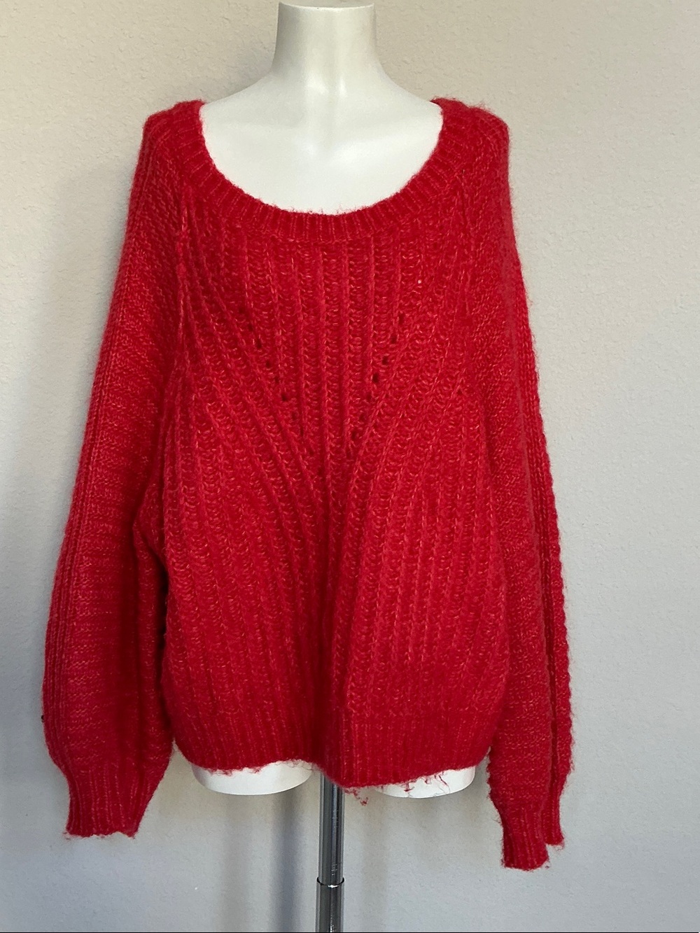 Free People Red Knit Scoop Neck Sweater